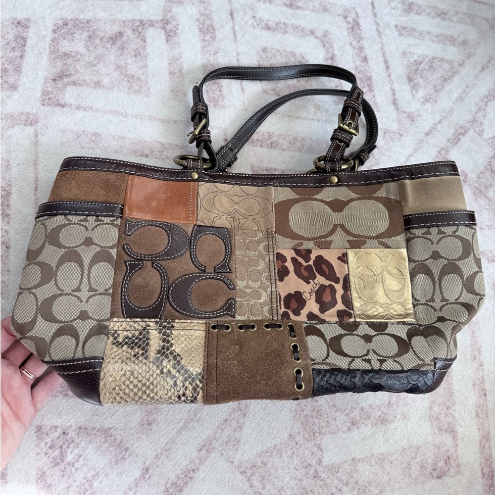 Coach Patchwork Shoulder Bag in Brown and Tan - Picture 2 of 6